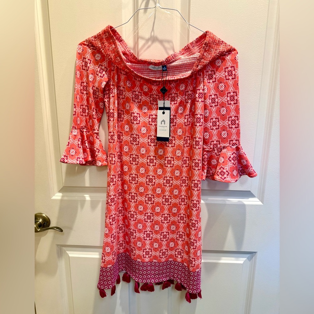 NWT cabana Life UPF 50 Coverluxe coral gables off the shoulder dress, small.